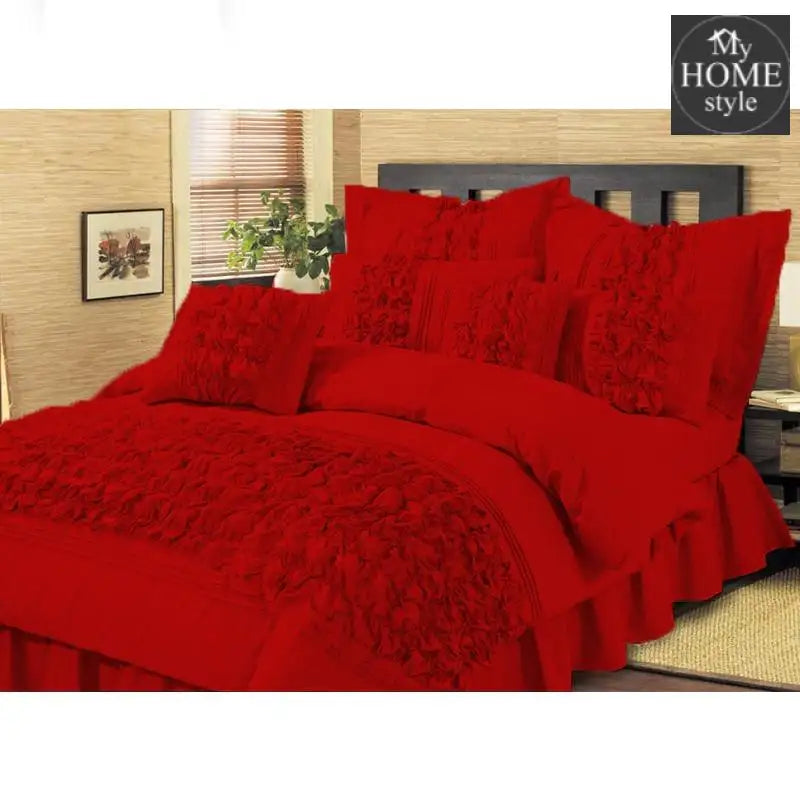 Red Embellished ruffled Comforter set 8 PC's - myhomestyle.pk