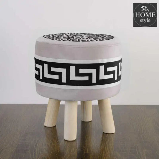 Round Wooden Stool Grey/Black - 578 - myhomestyle.pk