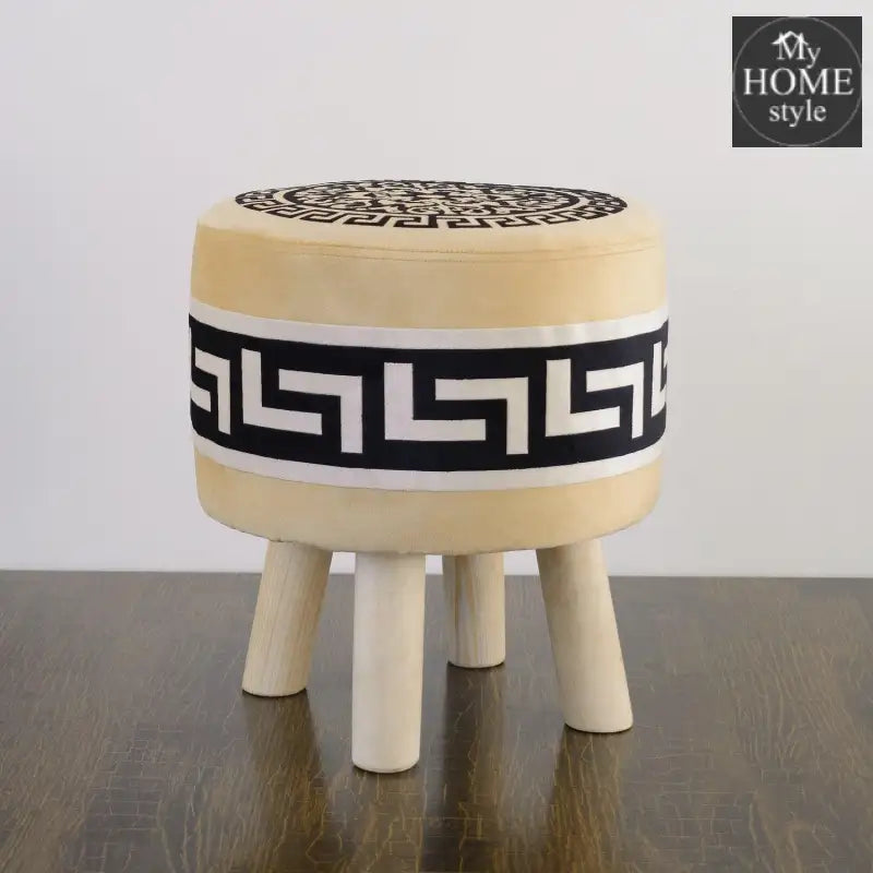 Round Wooden Stool Yellow/Black-579 - myhomestyle.pk