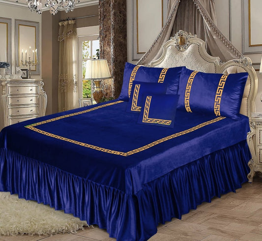 ROYAL BLUE VELVET BEDSHEET SET - 5 PCS - myhomestyle.pk