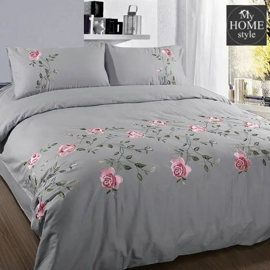 Ruzzana Flower Duvet Set 6 Pc's Grey - myhomestyle.pk