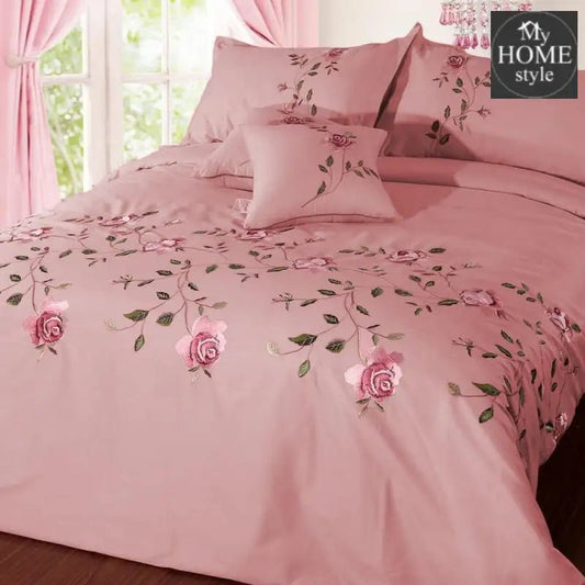 Ruzzana Flower Duvet Set 6 Pc's Tea Pink - myhomestyle.pk