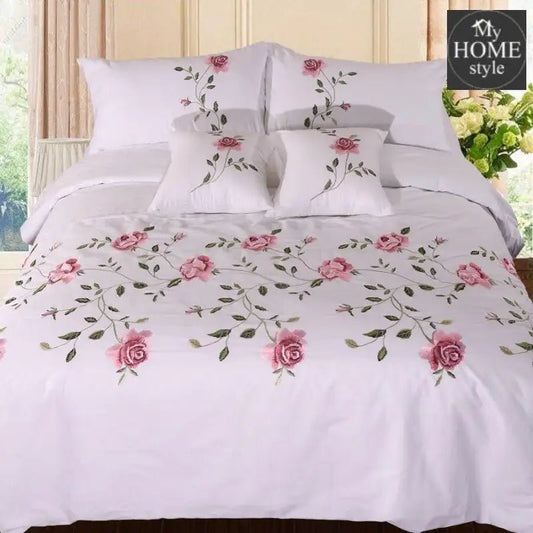 Ruzzana Flower Duvet Set 6 Pc's White - myhomestyle.pk