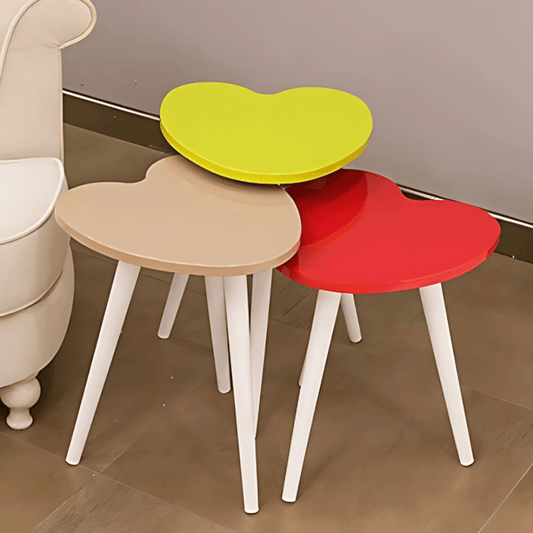 Set of 3 Heart Shaped Wooden Coffee Table - 1505 - myhomestyle.pk