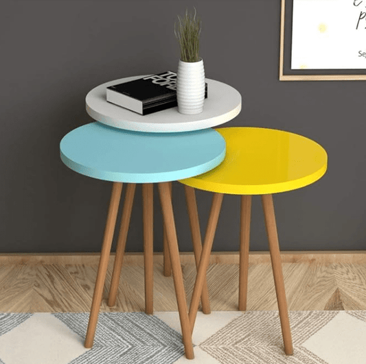 Set of 3 Round Wooden Nesting Coffee End Table - 1483 - myhomestyle.pk