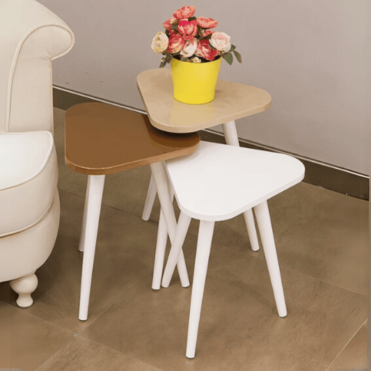 Set of 3 Triangular Wooden Coffee Table - 1503 - myhomestyle.pk
