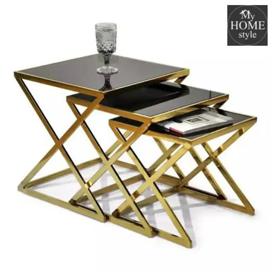 set of three center table with elegant golden legs - 1318 - myhomestyle.pk