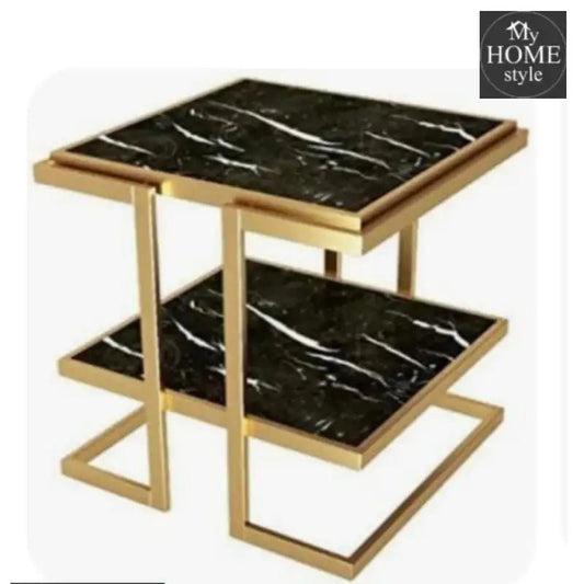 Square 2 - Tier Sofa Side Table | Morden Sofa Corner Table | Creative Gold Metal Base - myhomestyle.pk