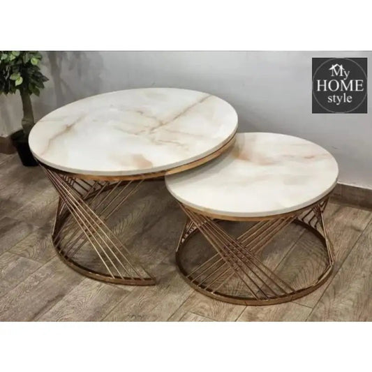 Stylish Metallic Mid Coffee Table Set with Gold Metal Frame - 1317 - myhomestyle.pk