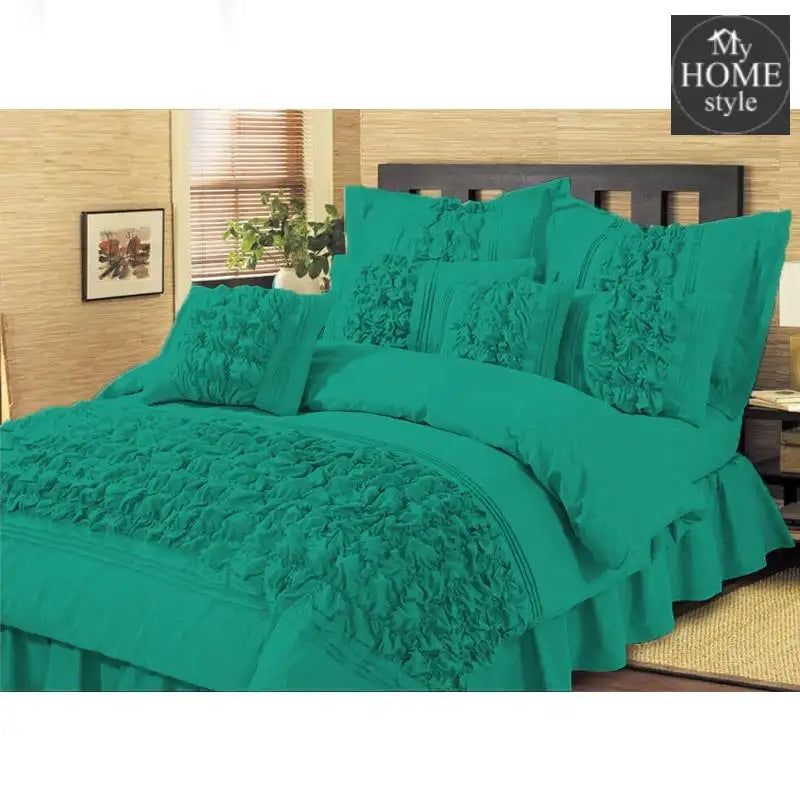 Teal Embellished ruffled Comforter set 8 PC's - myhomestyle.pk