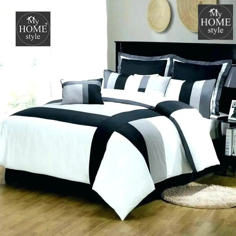 White and Black Stripes Bed Set Set 8 Pieces Covers - myhomestyle.pk
