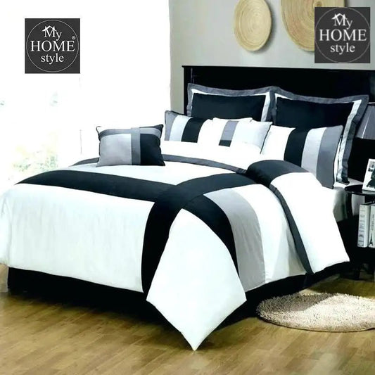 White and Black Stripes Bed Set Set 8 Pieces Covers SC - myhomestyle.pk