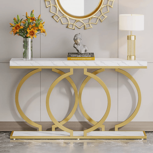 White Gold Modern Console Table for Entryway - 1412 - myhomestyle.pk