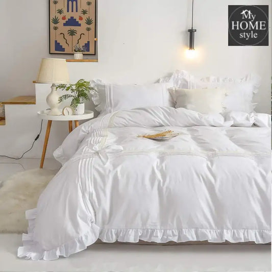 White With Ruffles & Pleating Duvet Set - 6 Pieces - myhomestyle.pk