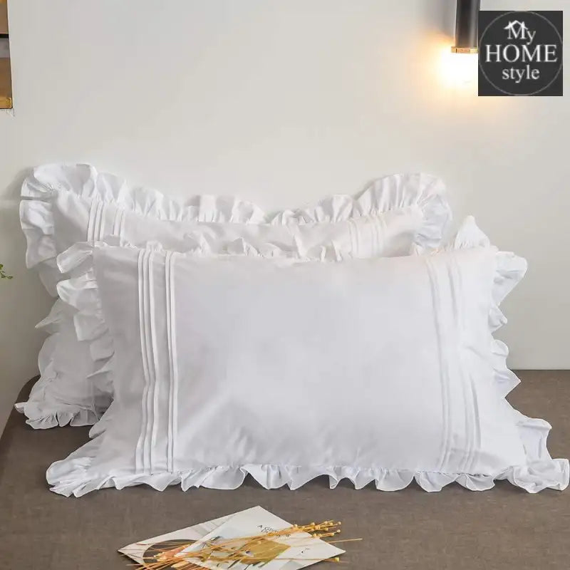 White With Ruffles & Pleating Duvet Set - 6 Pieces - myhomestyle.pk