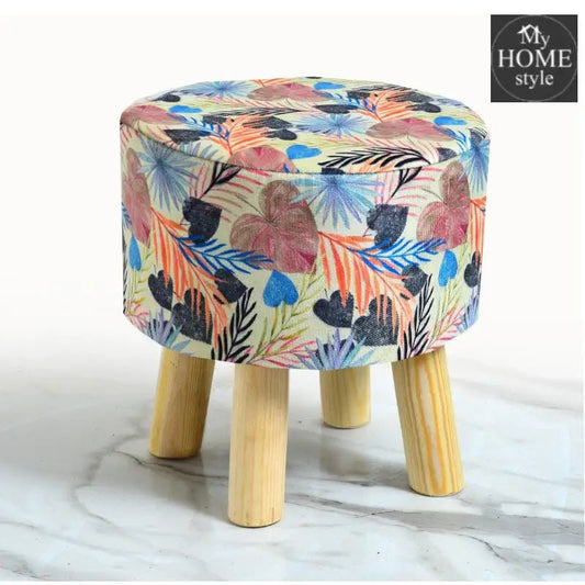 Wooden Printed Velvet Round Stool - 1194 - myhomestyle.pk