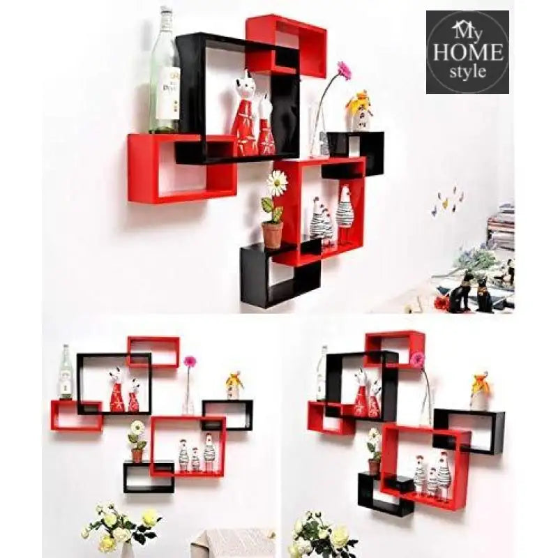 Wooden Shelf floating shelves 6 Tier Black & Red - myhomestyle.pk