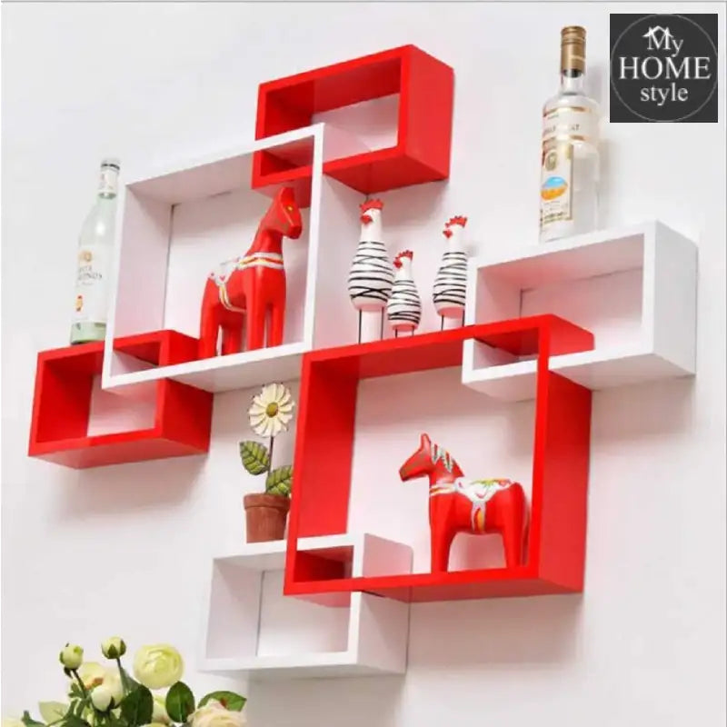 Wooden Shelf floating shelves 6 Tier White & Red - myhomestyle.pk
