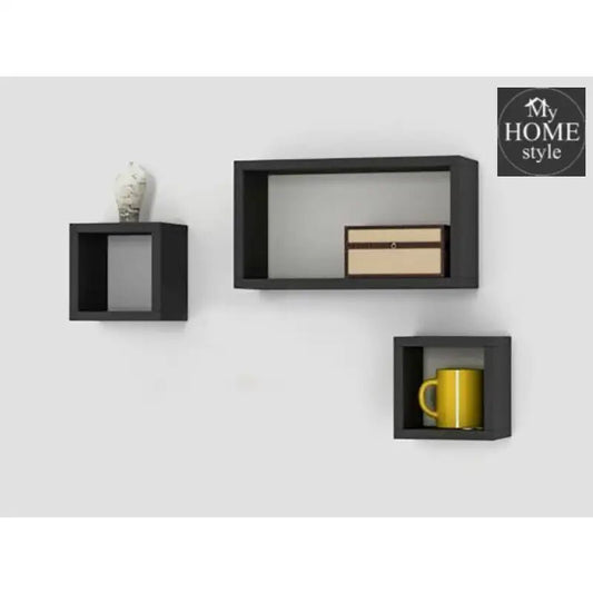 Wooden Shelves 3 pcs Black - myhomestyle.pk