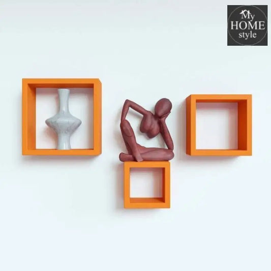 Wooden Shelves Orange 3 pcs set - myhomestyle.pk