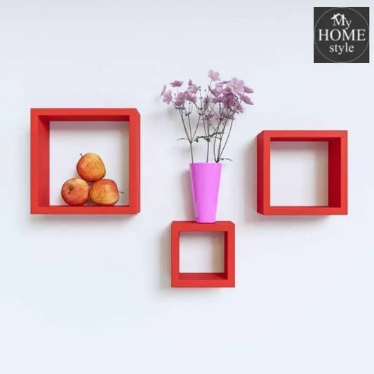 Wooden Shelves Red 3 pcs set - myhomestyle.pk