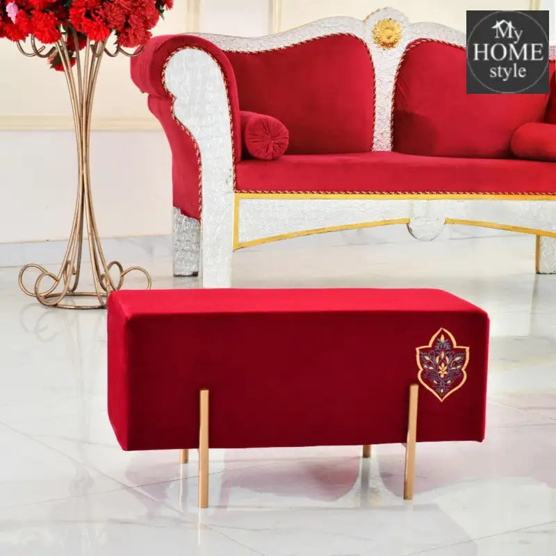 Wooden stool 2 Seater Embroidered With Steel Stand -350 - myhomestyle.pk