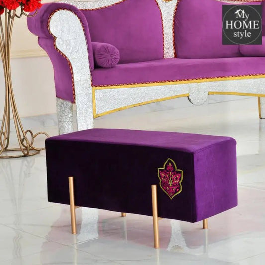 Wooden stool 2 Seater Embroidered With Steel Stand - 351 - myhomestyle.pk