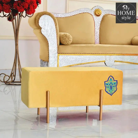 Wooden stool 2 Seater Embroidered With Steel Stand - 353 - myhomestyle.pk