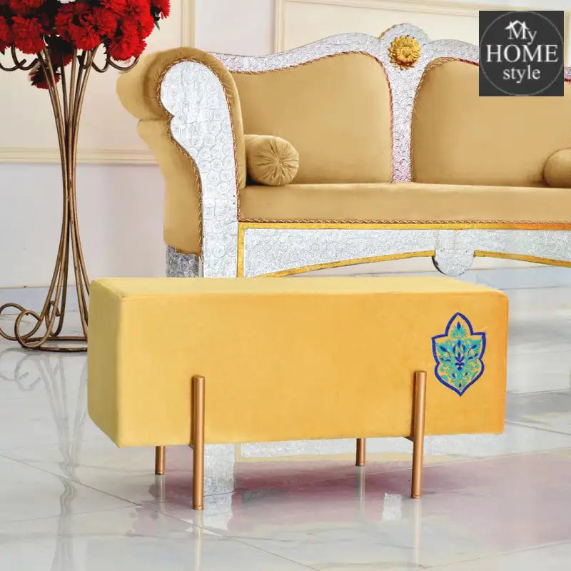 Wooden stool 2 Seater Embroidered With Steel Stand -353 - myhomestyle.pk