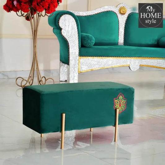 Wooden stool 2 Seater Embroidered With Steel Stand - 354 - myhomestyle.pk