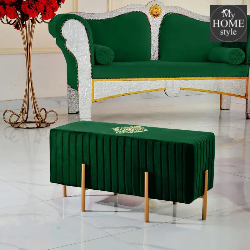 Wooden stool 2 Seater Embroidered With Steel Stand -659 - myhomestyle.pk