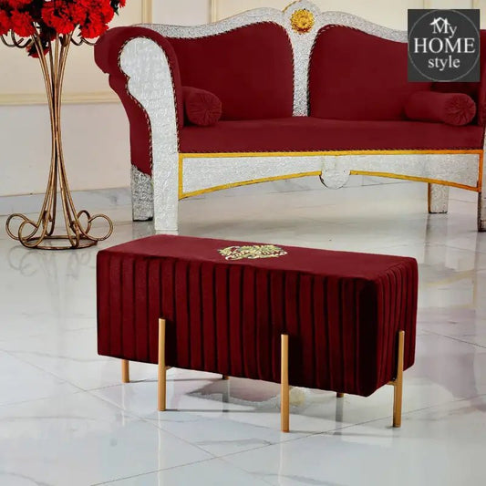 Wooden stool 2 Seater Embroidered With Steel Stand - 661 - myhomestyle.pk