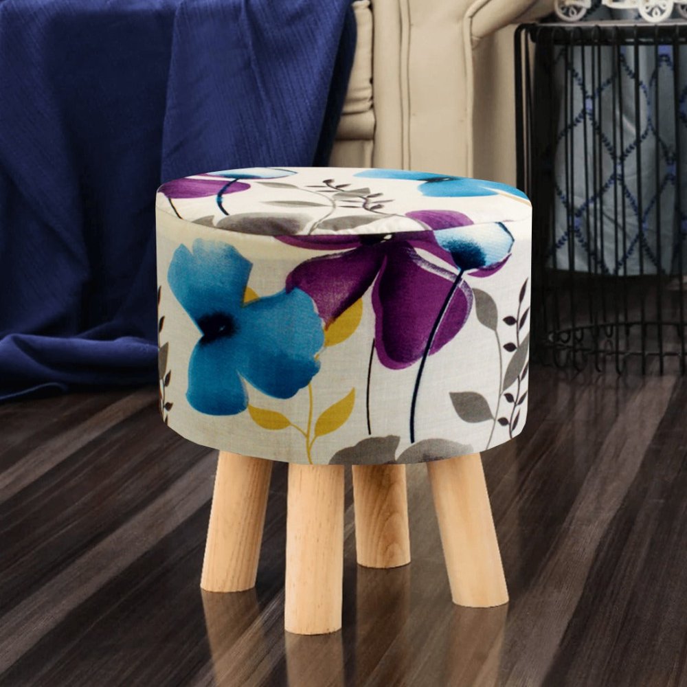 Wooden stool Printed Round Shape - 1347 - myhomestyle.pk