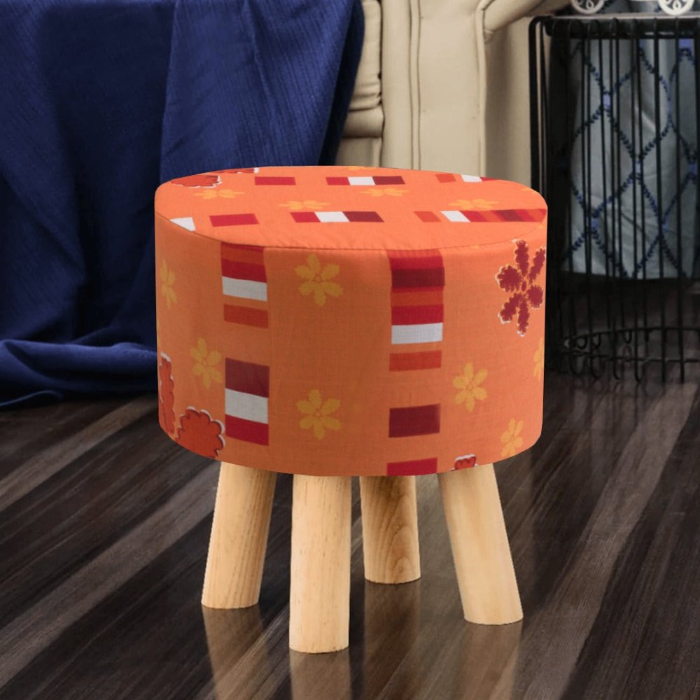 Wooden stool Printed Round Shape - 1351 - myhomestyle.pk