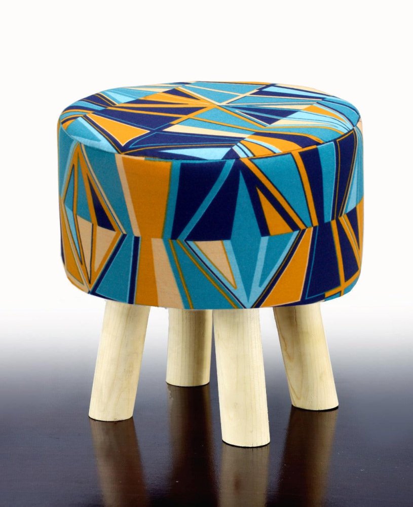 Wooden stool Printed Round Shape - 1354 - myhomestyle.pk