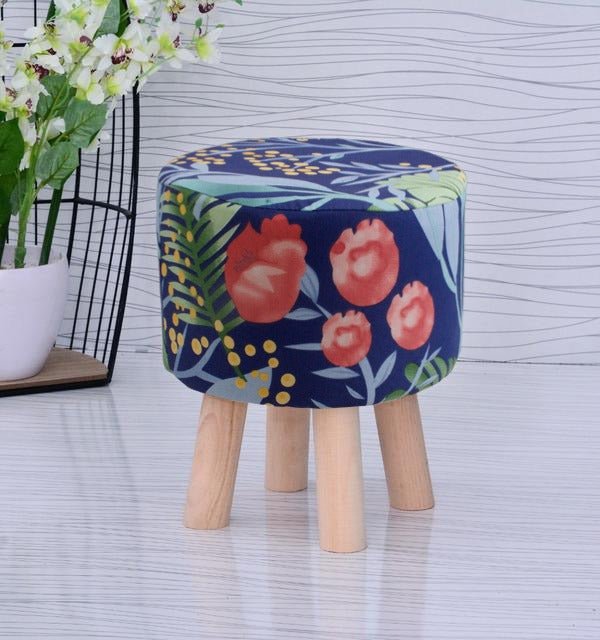 Wooden stool Printed Round Shape - 1356 - myhomestyle.pk