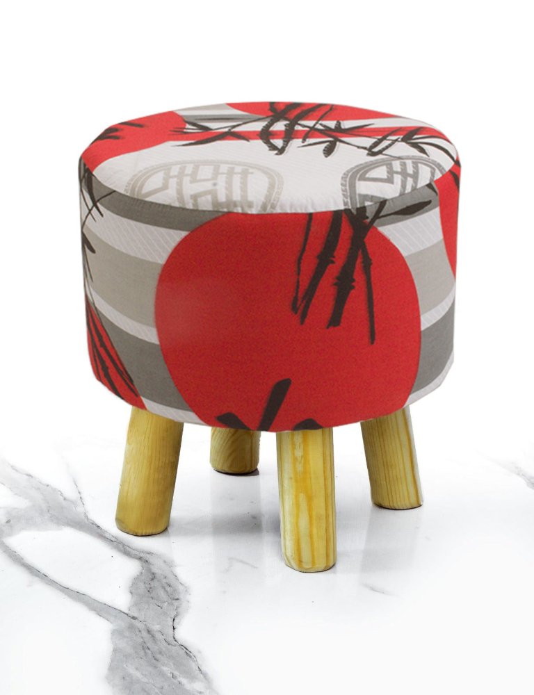 Wooden stool Printed Round Shape - 1357 - myhomestyle.pk