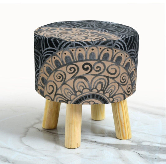 Wooden stool Printed Round Shape - 1422 - myhomestyle.pk