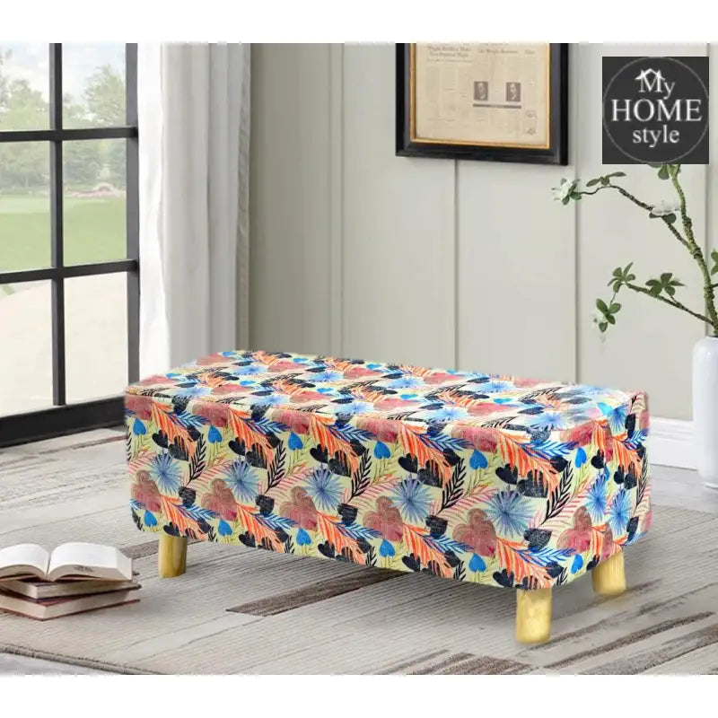 Wooden stool Printed Velvet Two Seater-1205 - myhomestyle.pk