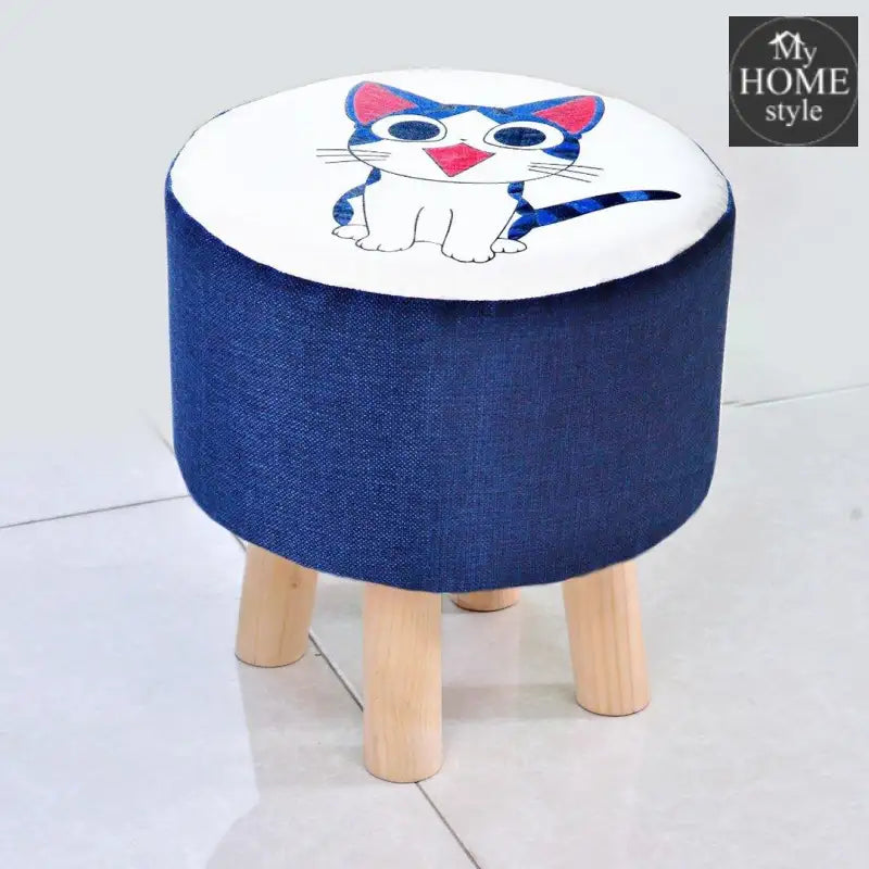 Wooden stool round shape Cat Print-247 - myhomestyle.pk
