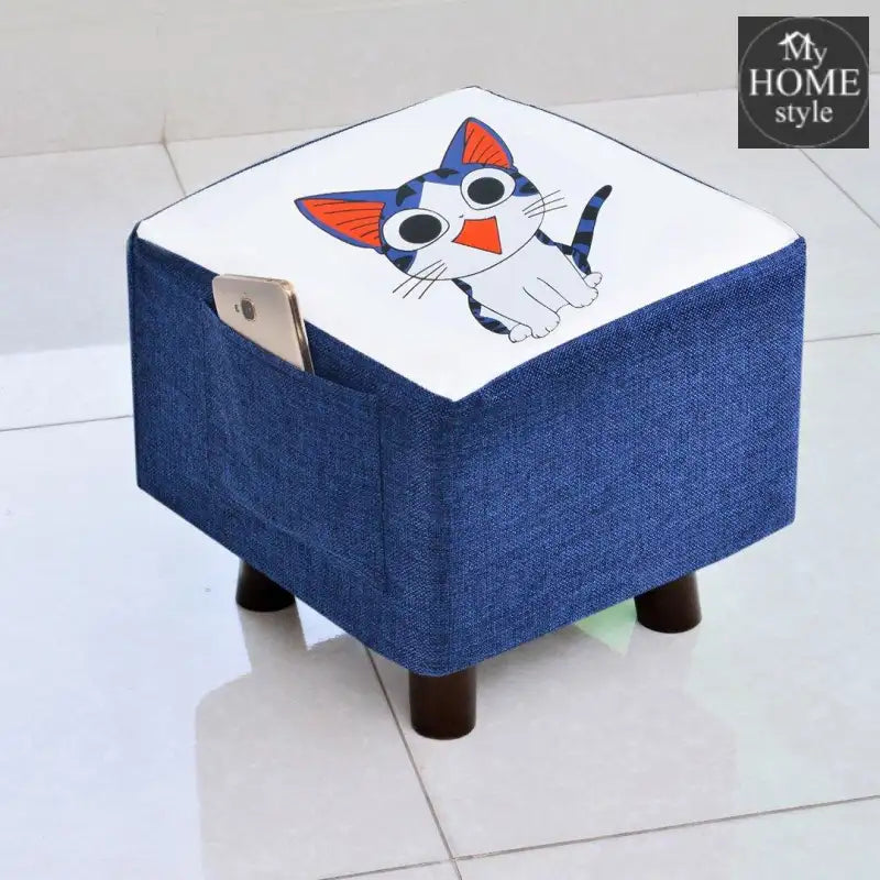 Wooden stool Square shape Cat Print-248 - myhomestyle.pk