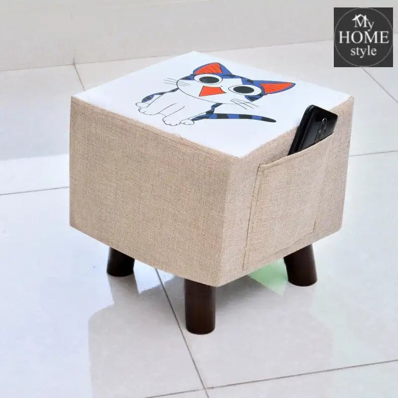 Wooden stool Square shape Cat Print - 249 - myhomestyle.pk