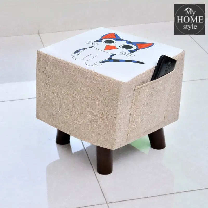 Wooden stool Square shape Cat Print-249 - myhomestyle.pk
