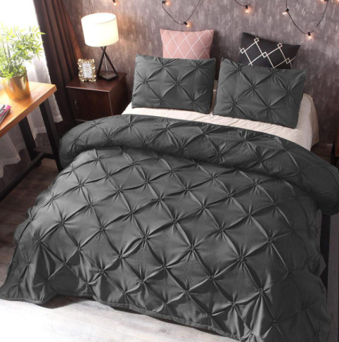 3 Pcs Pintuck Diamond Duvet Set Grey